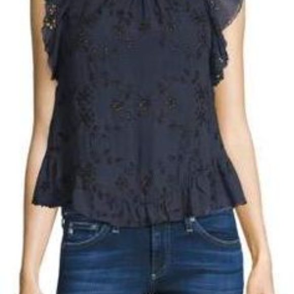 NWT Joie Silk Eyelet Top with Flutter Sleeves, Size XS - Picture 14 of 15